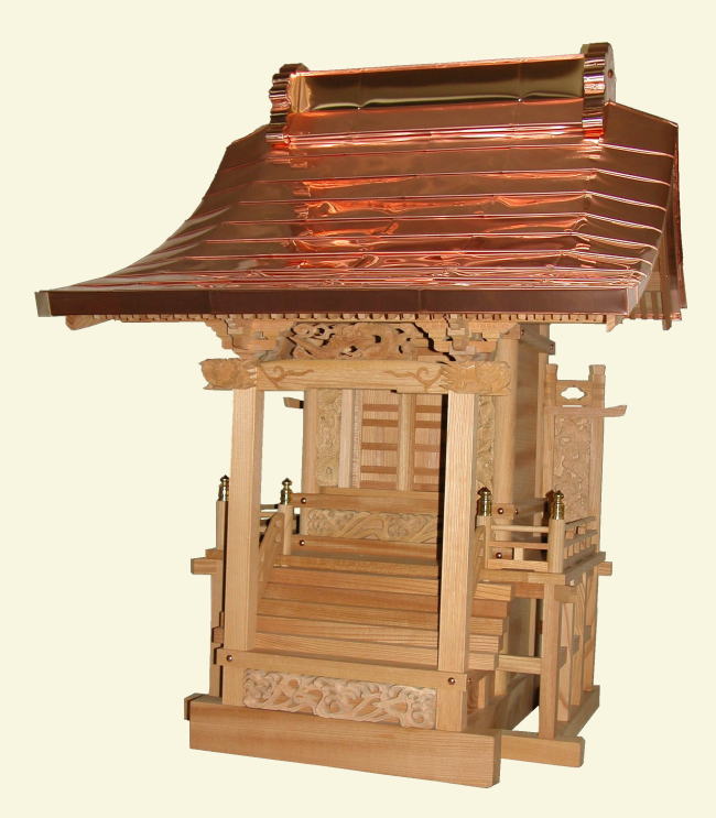 流れ屋根（欅製・束立彫刻付）